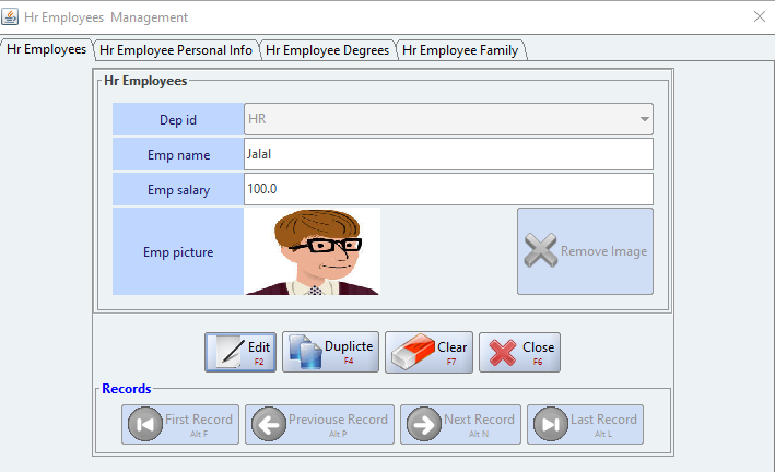 Figure 11: Managing an Employee’s Record Tab of the HR System