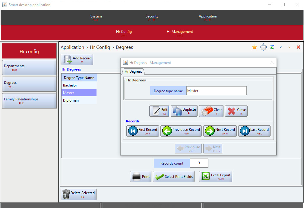 Figure 9: Dialog to Configure HR Degrees of the HR System